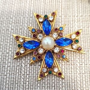 Maltese Cross Multi Color Rhinestones